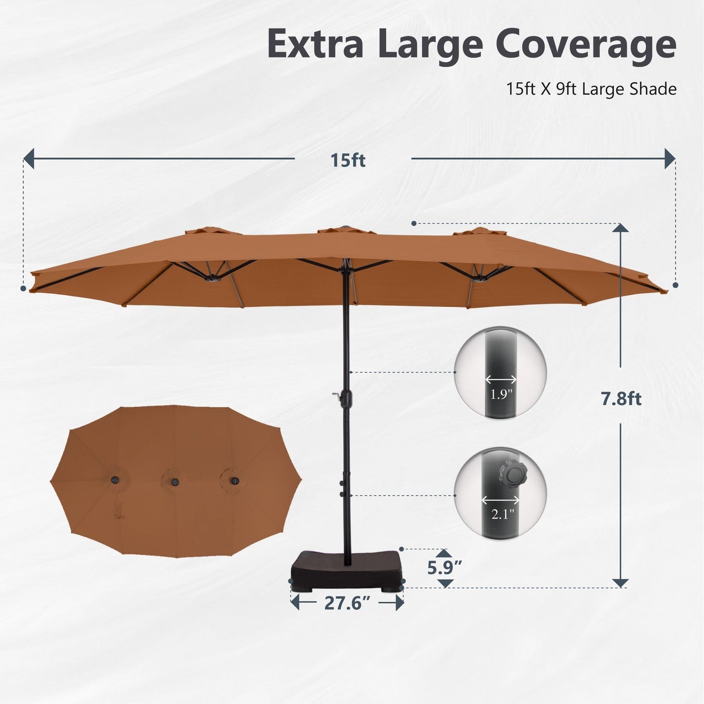 MAISON ARTS Parasol de terrasse double face extra large de 4,5 m avec socle inclus
