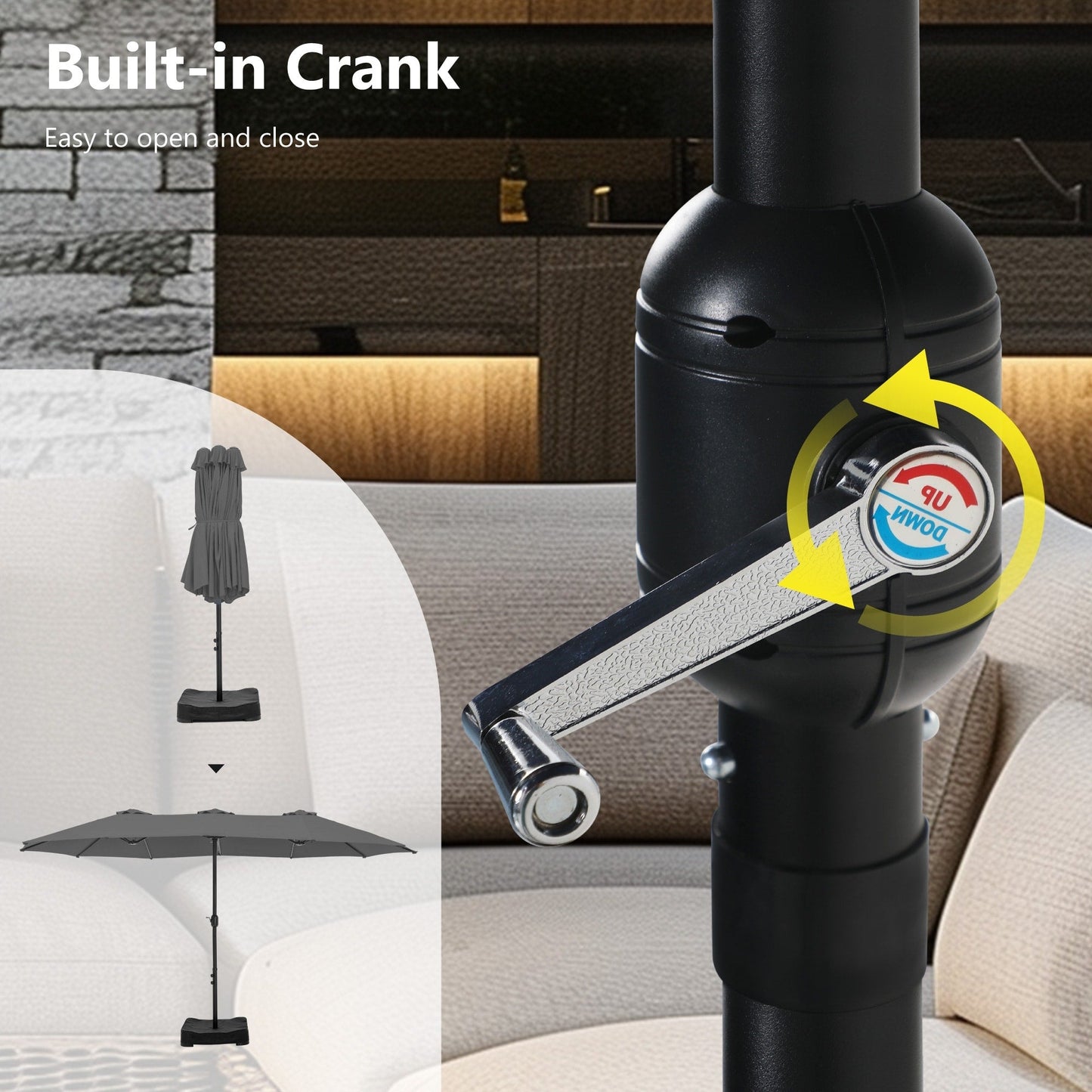 MAISON ARTS Parasol de terrasse double face extra large de 4,5 m avec socle inclus