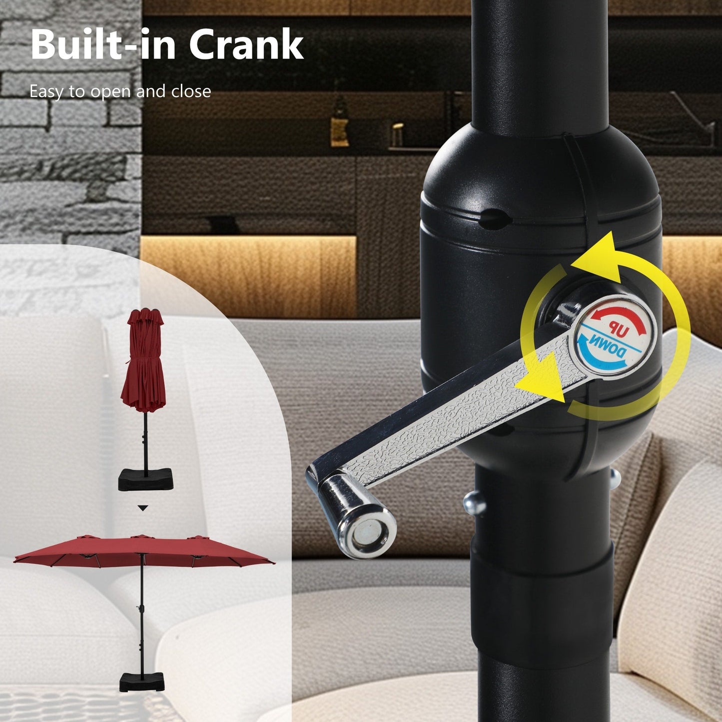 MAISON ARTS Parasol de terrasse double face extra large de 4,5 m avec socle inclus