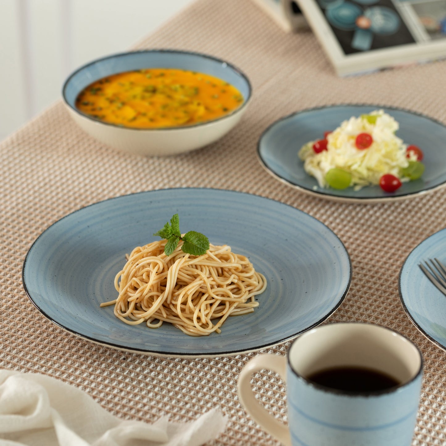 Dinewares Spin Wash Dinnerware Dish Set, Mugs, Salad and Dinner Plates and Bowls Sets, High Quality Dishes