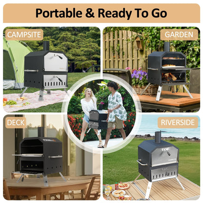 Four à pizza extérieur à 2 niveaux, cuiseur à pizza au bois, barbecue à pizza extérieur pour le camping - 16 pouces