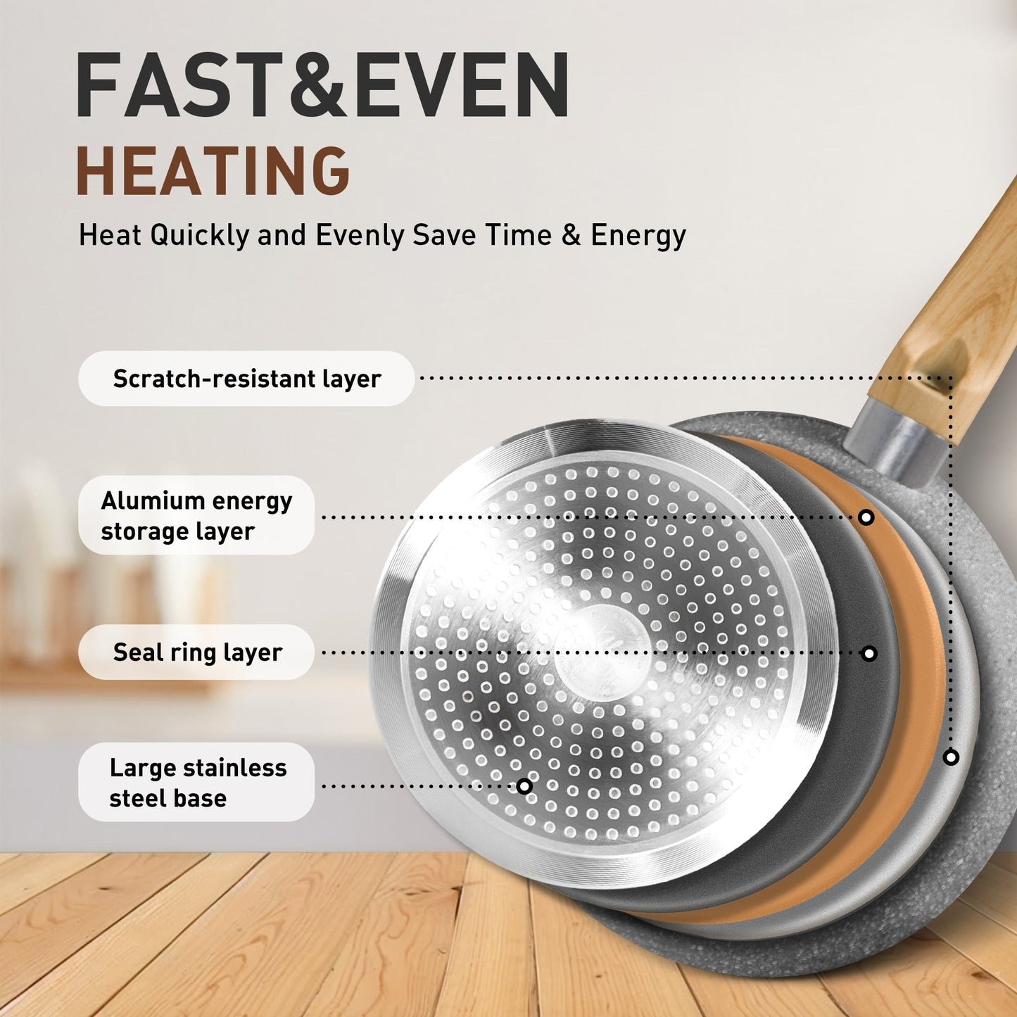 Ensemble de 17 pièces de casseroles et poêles en granit pour cuisine, ensemble de cuisson antiadhésif