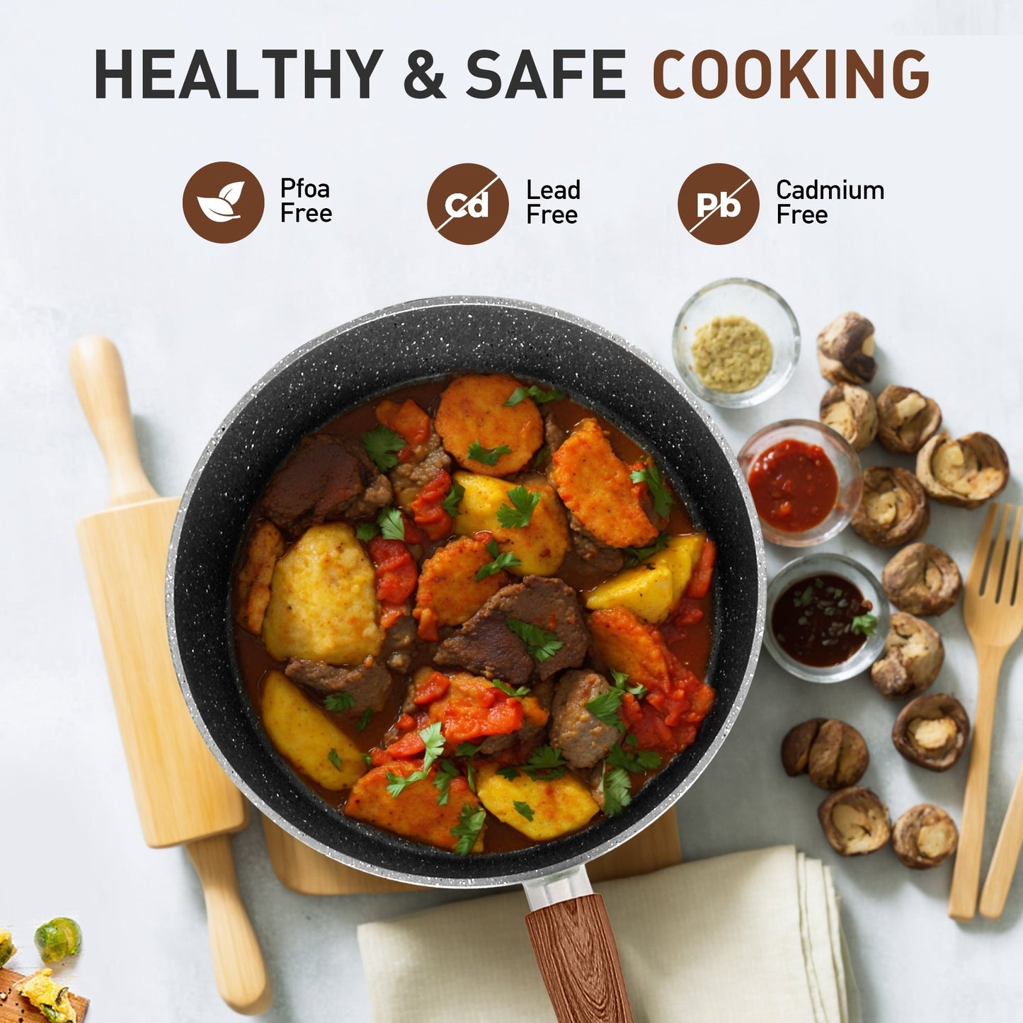 Ensemble de 17 pièces de casseroles et poêles en granit pour cuisine, ensemble de cuisson antiadhésif