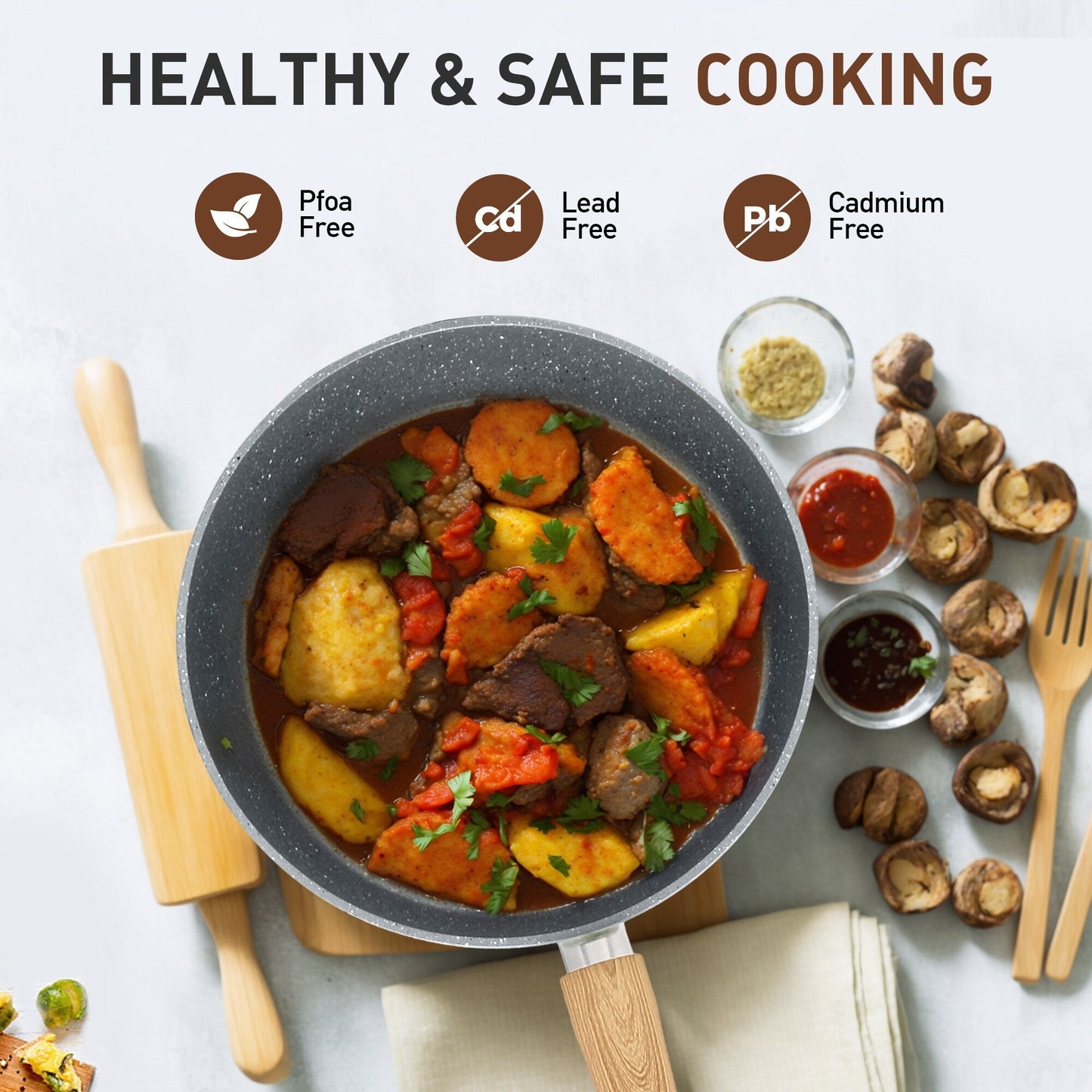 Ensemble de 17 pièces de casseroles et poêles en granit pour cuisine, ensemble de cuisson antiadhésif