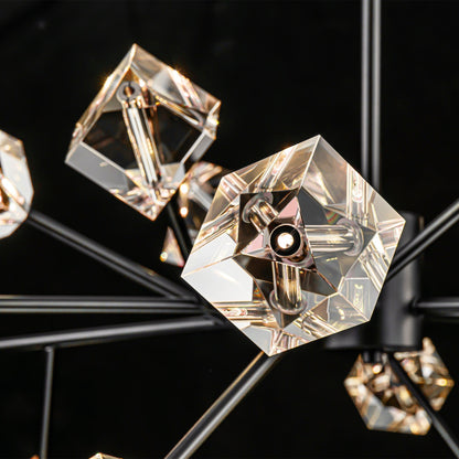 Luminaire linéaire à 18 lumières, style moderne et luxueux, en forme de sputnik, avec cristaux, pour salle à manger/salon.