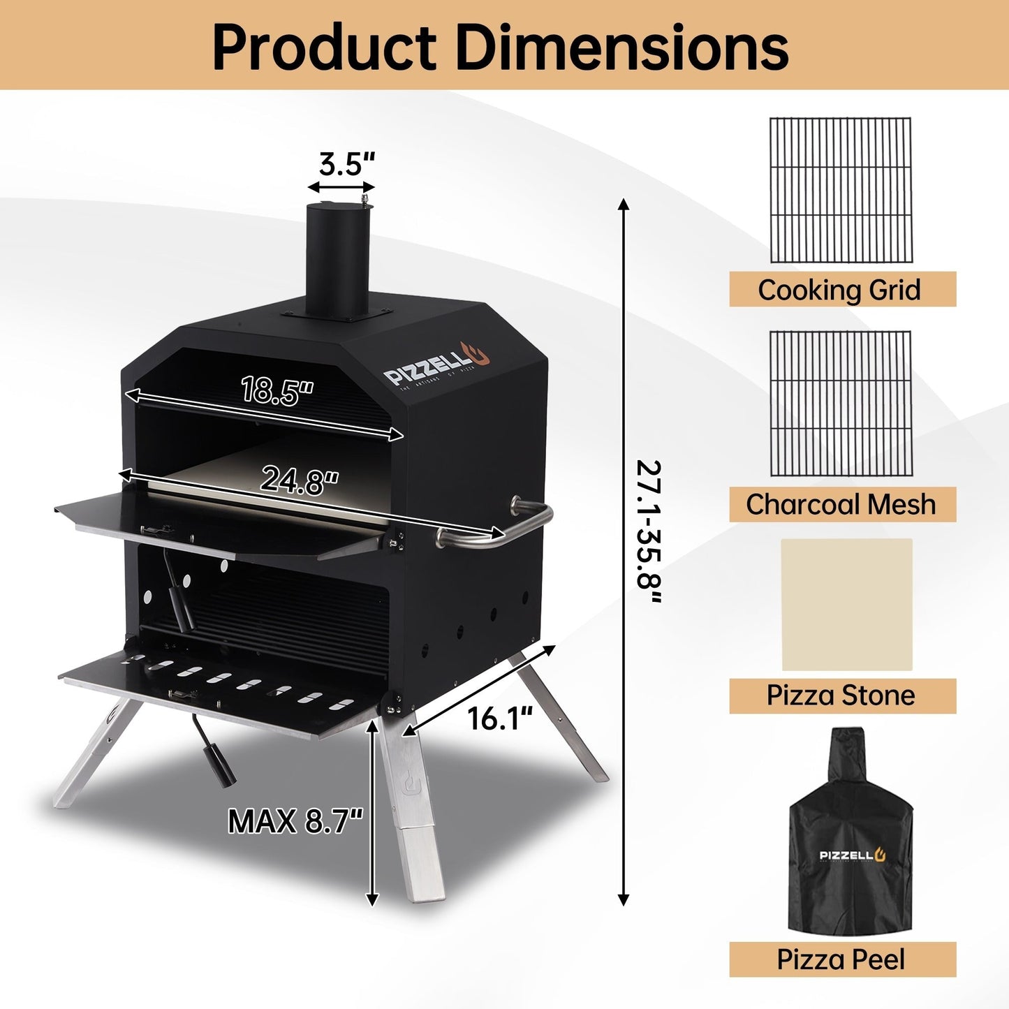 Four à pizza extérieur à 2 niveaux, cuiseur à pizza au bois, barbecue à pizza extérieur pour le camping - 16 pouces