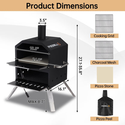 Four à pizza extérieur à 2 niveaux, cuiseur à pizza au bois, barbecue à pizza extérieur pour le camping - 16 pouces