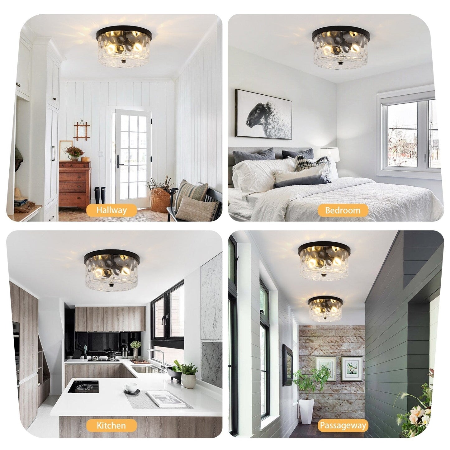 2-Light Flush Mount Ceiling Light with Clear Hammered Glass