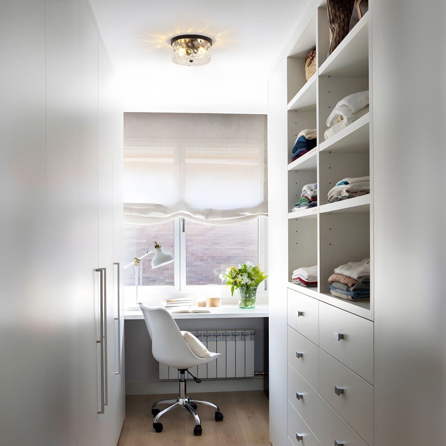 2-Light Flush Mount Ceiling Light with Clear Hammered Glass