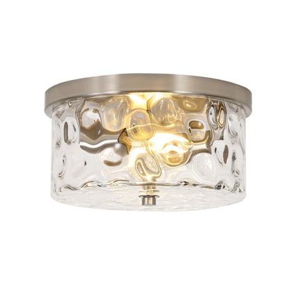 2-Light Flush Mount Ceiling Light with Clear Hammered Glass