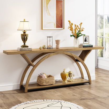 Table console de canapé étroite et longue à 2 niveaux avec cadre semi-circulaire pour entrée, tables d'appoint de couloir grises