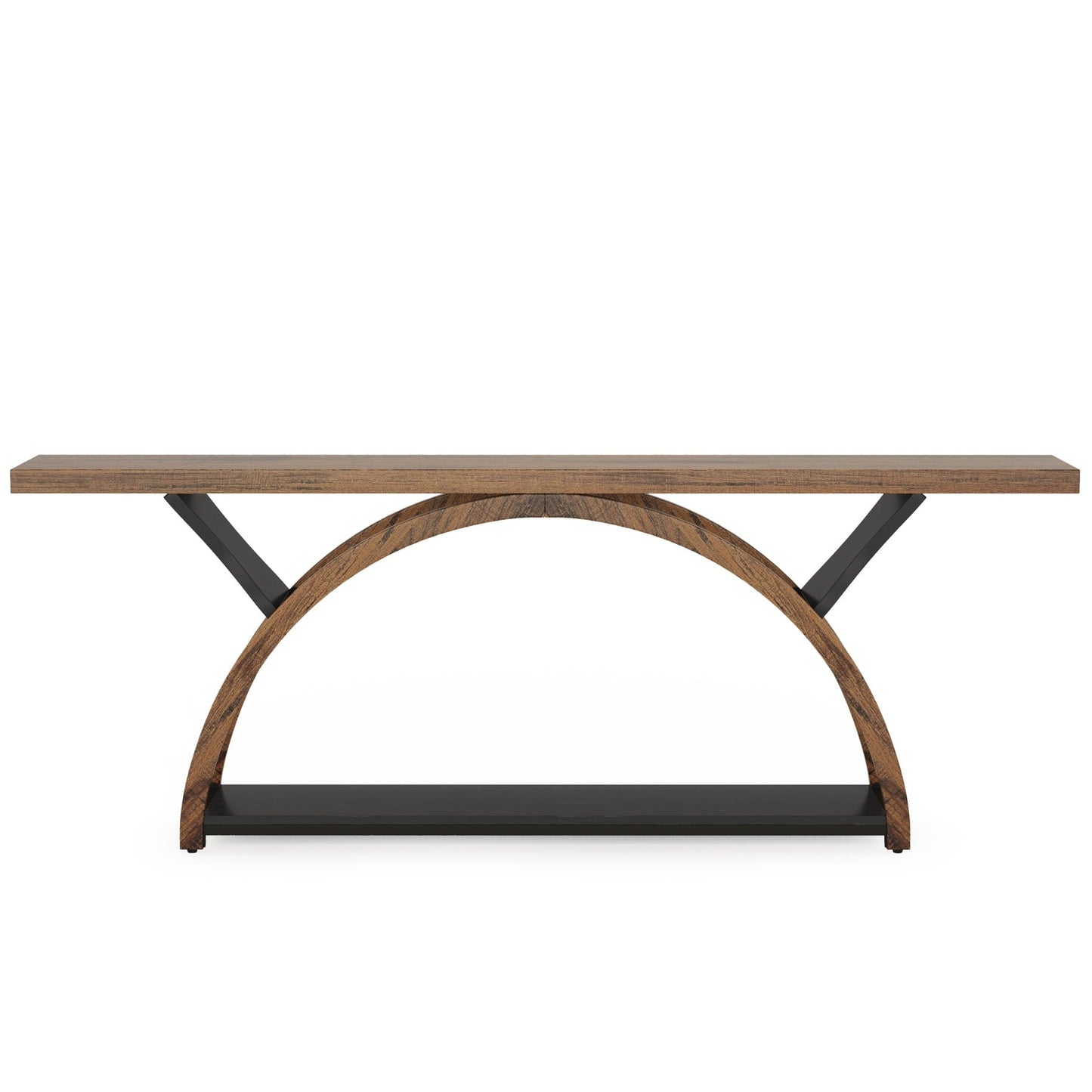 Table console de canapé étroite et longue à 2 niveaux avec cadre semi-circulaire pour entrée, tables d'appoint de couloir grises