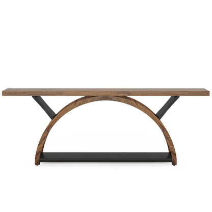 Table console de canapé étroite et longue à 2 niveaux avec cadre semi-circulaire pour entrée, tables d'appoint de couloir grises