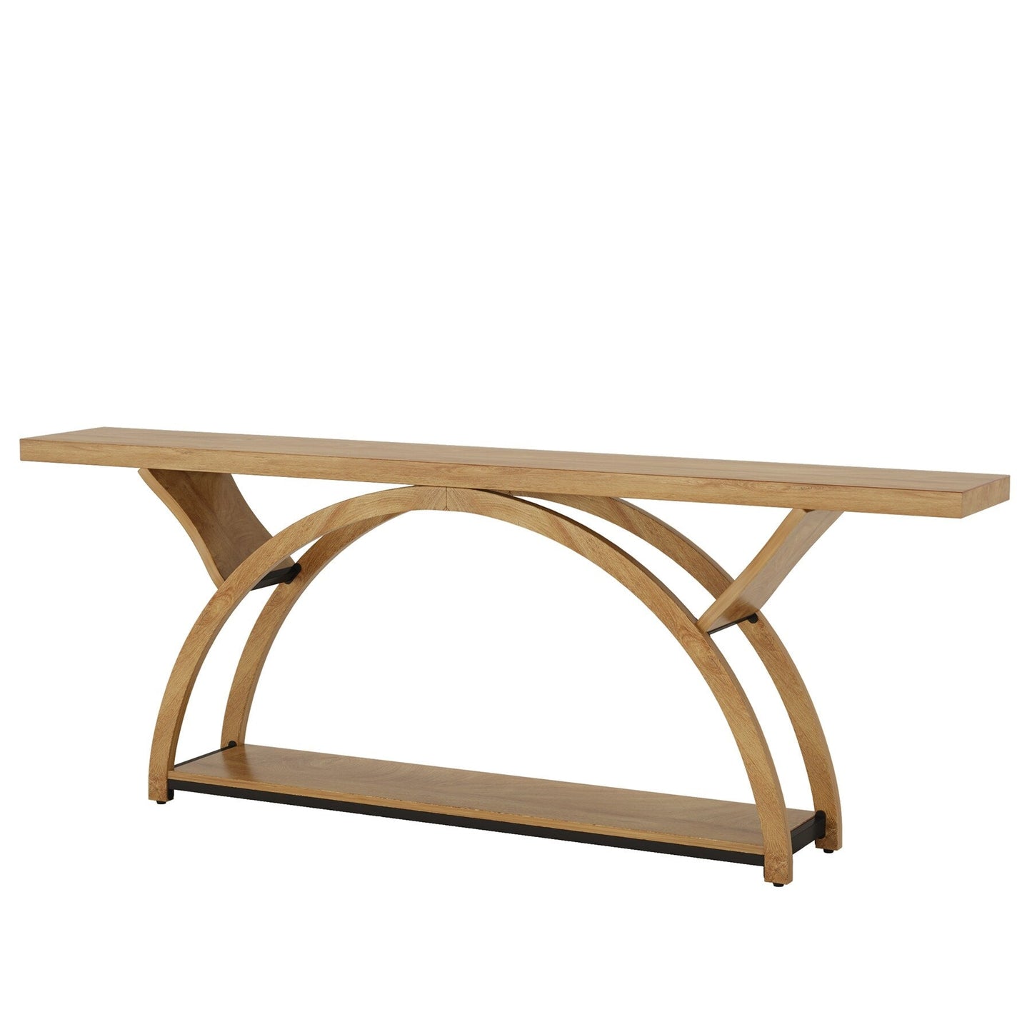 Table console de canapé étroite et longue à 2 niveaux avec cadre semi-circulaire pour entrée, tables d'appoint de couloir grises