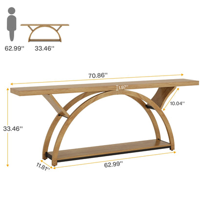Table console de canapé étroite et longue à 2 niveaux avec cadre semi-circulaire pour entrée, tables d'appoint de couloir grises