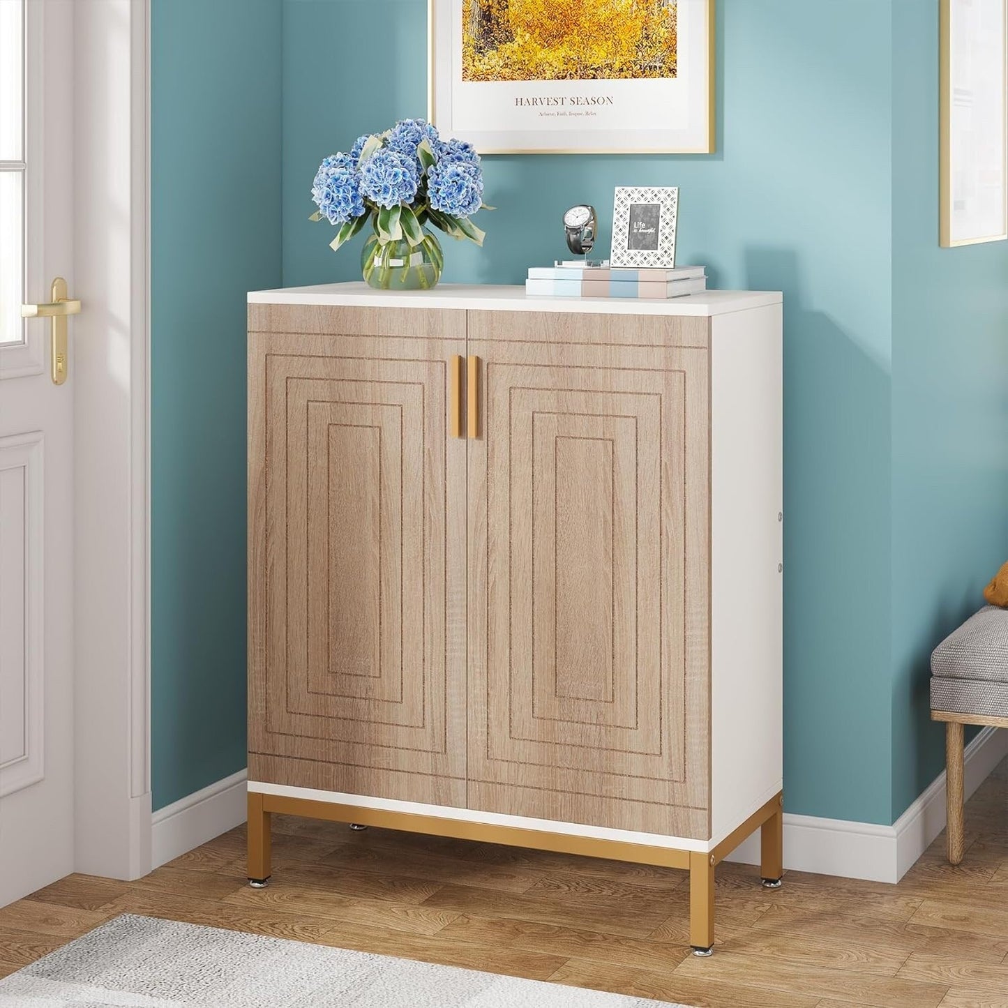 Meuble à chaussures moderne avec portes, pouvant contenir 20 paires, étagère à chaussures d'entrée autoportante à 6 niveaux.