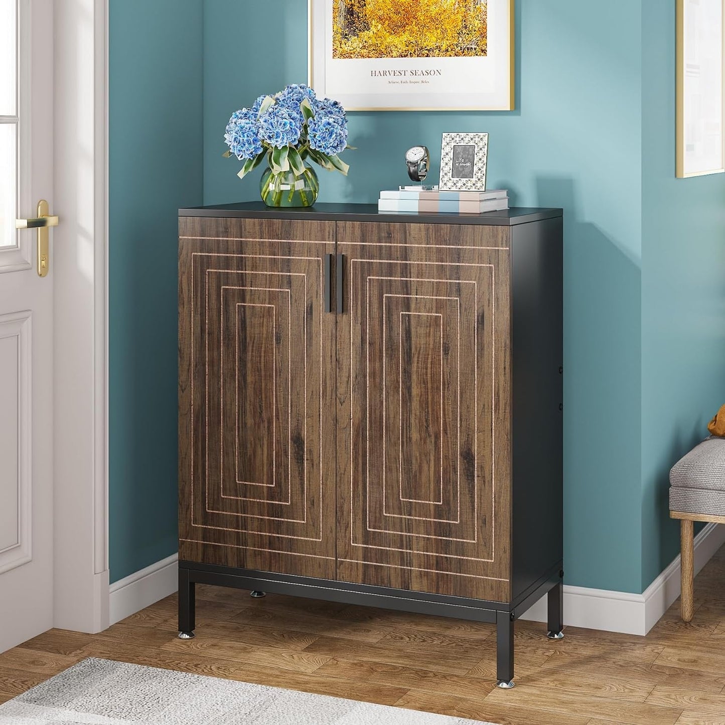 Meuble à chaussures moderne avec portes, pouvant contenir 20 paires, étagère à chaussures d'entrée autoportante à 6 niveaux.