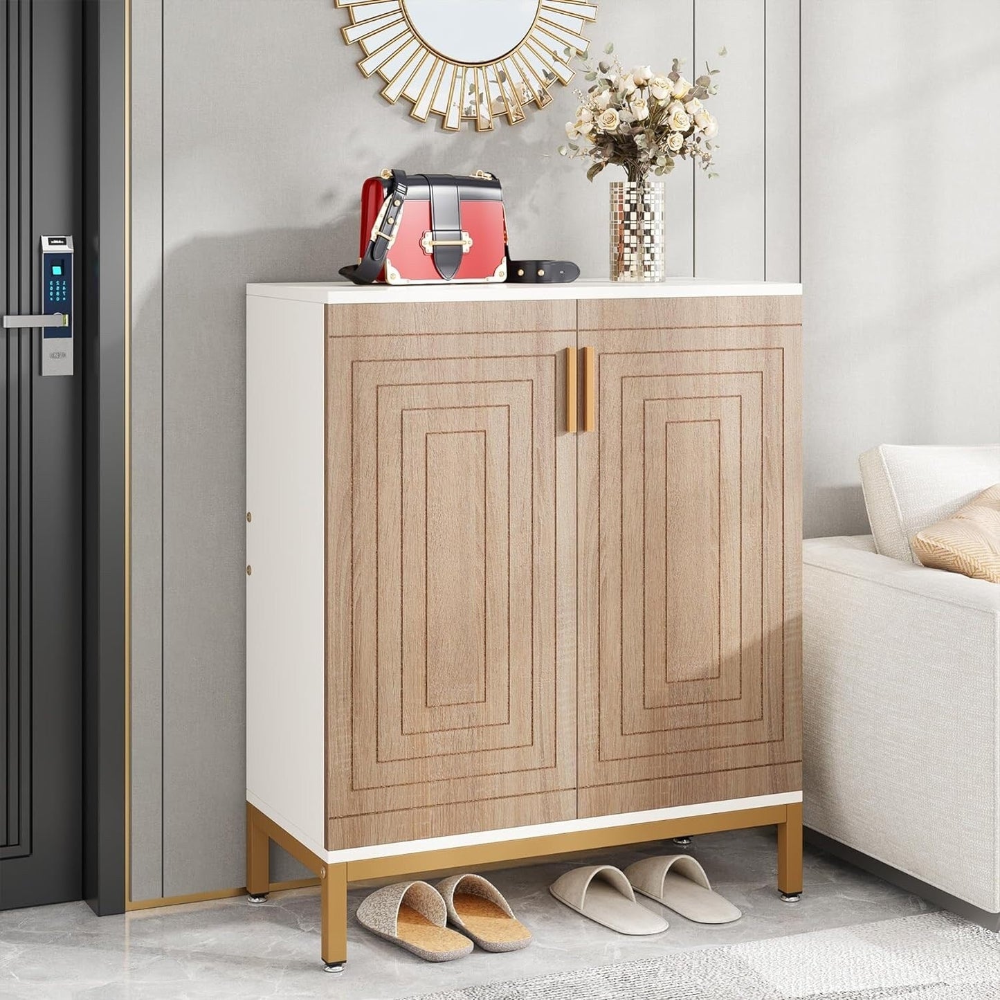 Meuble à chaussures moderne avec portes, pouvant contenir 20 paires, étagère à chaussures d'entrée autoportante à 6 niveaux.