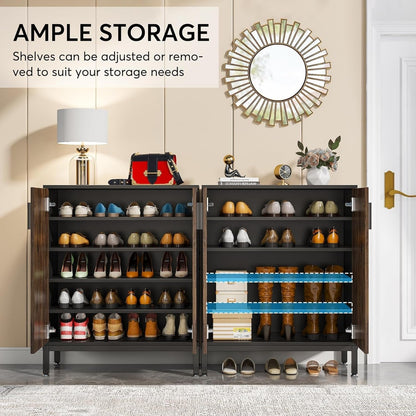 Meuble à chaussures pour 20 paires, meuble de rangement moderne de 95 cm avec portes, blanc et or.