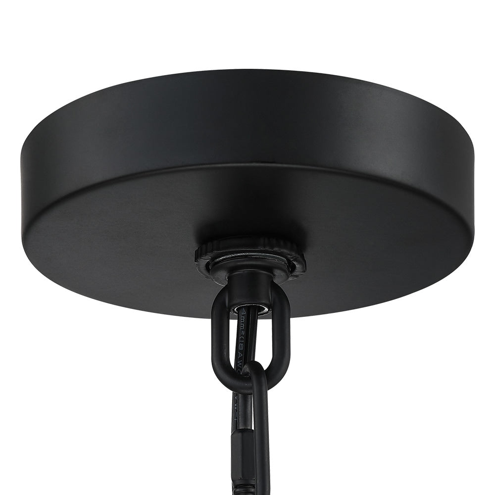 Suspension à 4 lumières en rotin naturel, style tambour traditionnel, avec auvent noir - Noir/terre - 50,8 cm (20 po) de largeur