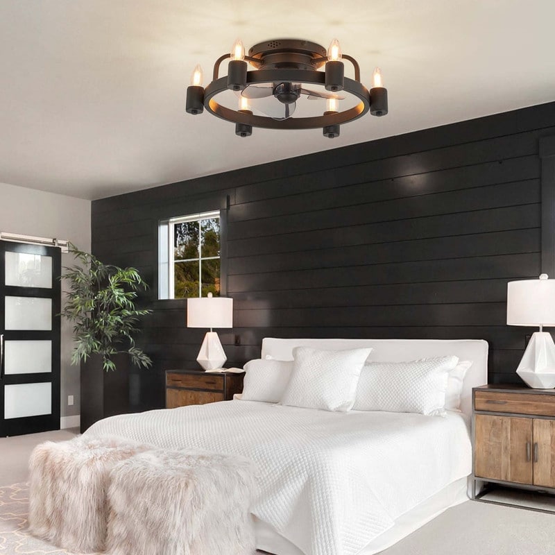 Ventilateur de plafond moderne de style farmhouse de 20 pouces, LED, à profil bas, à montage encastré, avec télécommande pour salon.