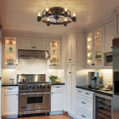 Ventilateur de plafond moderne de style farmhouse de 20 pouces, LED, à profil bas, à montage encastré, avec télécommande pour salon.