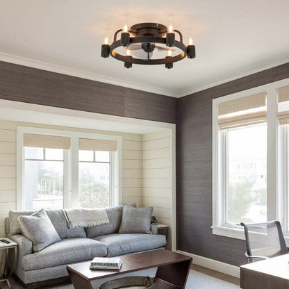 Ventilateur de plafond moderne de style farmhouse de 20 pouces, LED, à profil bas, à montage encastré, avec télécommande pour salon.