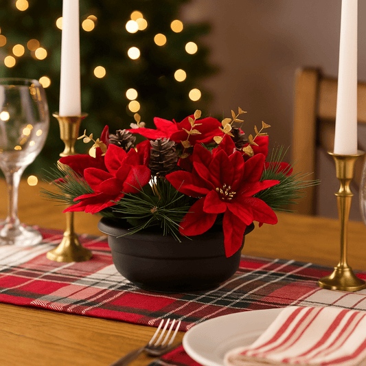 Potted Red Poinsettia & Eucalyptus Plant - 24 x 16cm