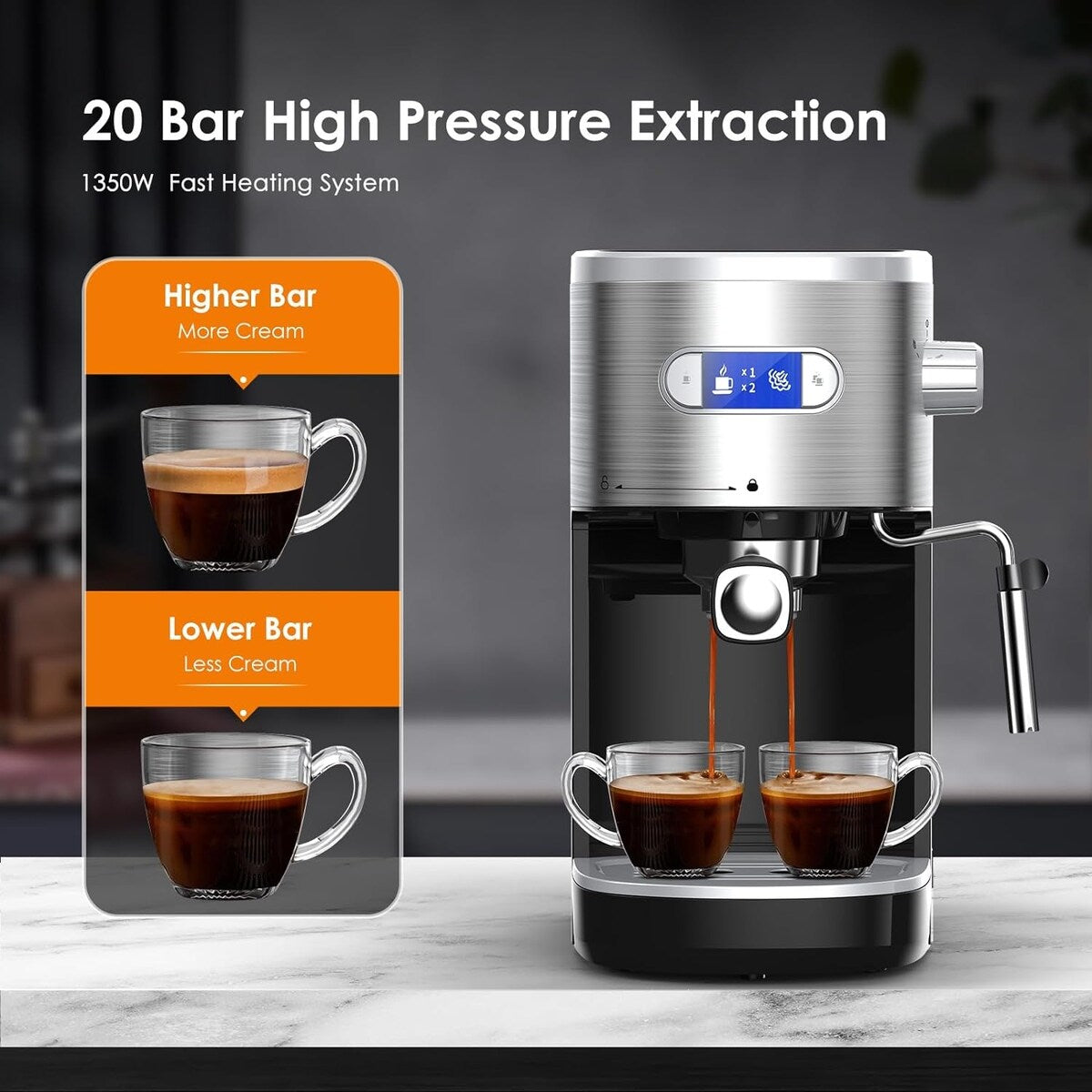 Machine à expresso 20 bars avec buse vapeur pour faire mousser le lait, machine à cappuccino et latte pour la maison, cadeau pour les amateurs de café