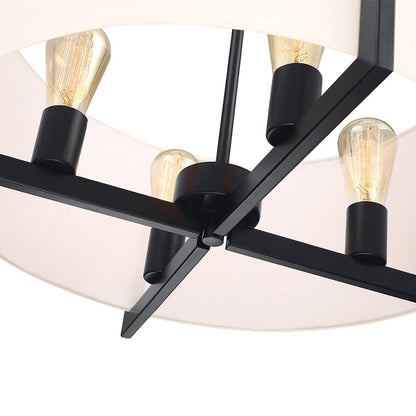 Suspension lumineuse à 4 lumières, 56 cm (22 po), noir mat, avec abat-jour blanc en forme de tambour - 22 W
