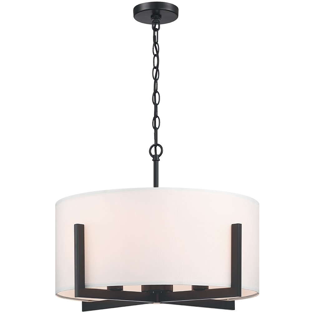 Suspension lumineuse à 4 lumières, 56 cm (22 po), noir mat, avec abat-jour blanc en forme de tambour - 22 W