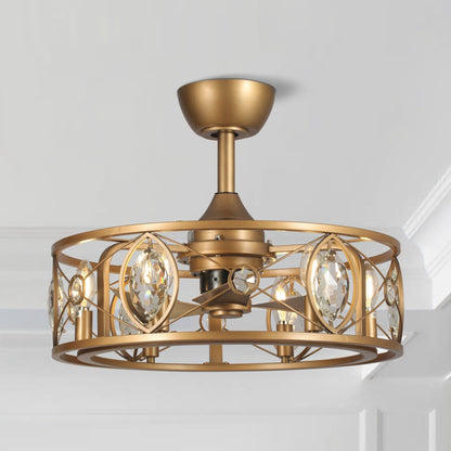 Ventilateur de plafond avec lustre à cage en cristal moderne à 22 lumières avec télécommande