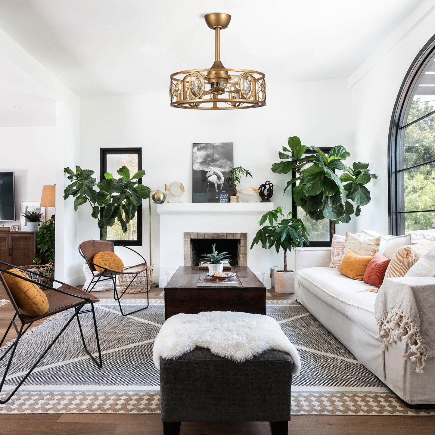 Ventilateur de plafond avec lustre à cage en cristal moderne à 22 lumières avec télécommande