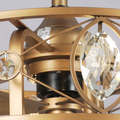 Ventilateur de plafond avec lustre à cage en cristal moderne à 22 lumières avec télécommande