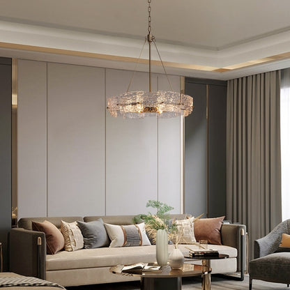 Luminaire suspendu moderne en cristal doré de 60 cm (23,6 po) à 6 lumières, style glamour, pour îlot de cuisine ou salle à manger.