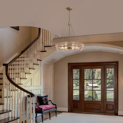 Luminaire suspendu moderne en cristal doré de 60 cm (23,6 po) à 6 lumières, style glamour, pour îlot de cuisine ou salle à manger.