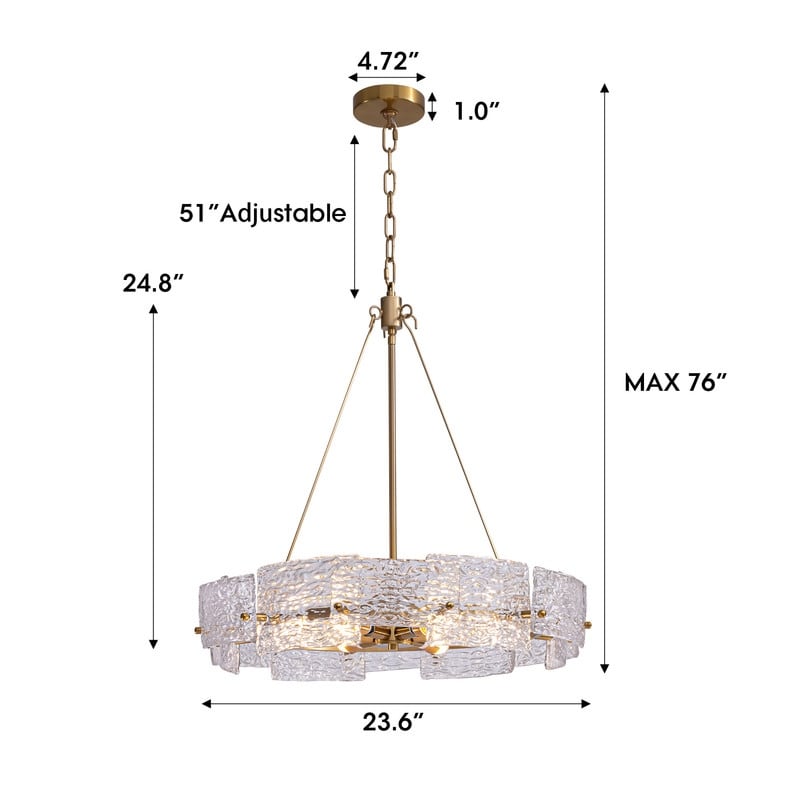 Luminaire suspendu moderne en cristal doré de 60 cm (23,6 po) à 6 lumières, style glamour, pour îlot de cuisine ou salle à manger.