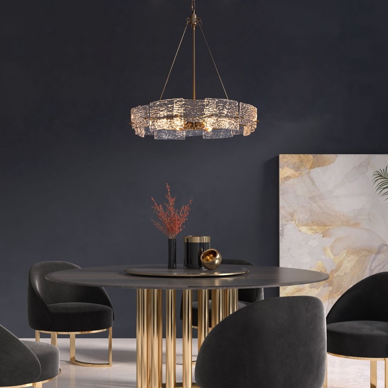Luminaire suspendu moderne en cristal doré de 60 cm (23,6 po) à 6 lumières, style glamour, pour îlot de cuisine ou salle à manger.