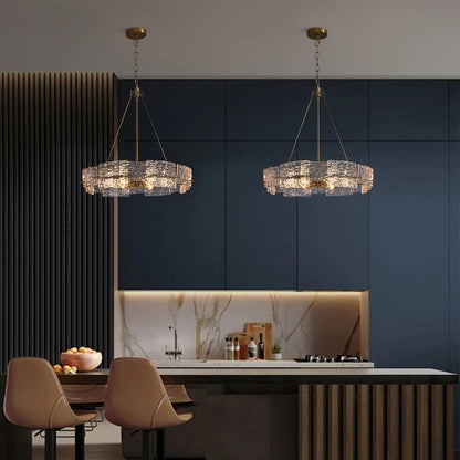 Luminaire suspendu moderne en cristal doré de 60 cm (23,6 po) à 6 lumières, style glamour, pour îlot de cuisine ou salle à manger.