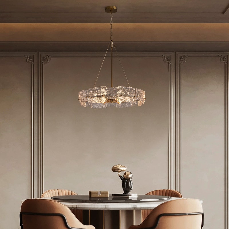 Luminaire suspendu moderne en cristal doré de 60 cm (23,6 po) à 6 lumières, style glamour, pour îlot de cuisine ou salle à manger.