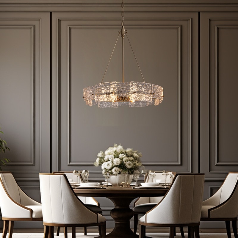 Luminaire suspendu moderne en cristal doré de 60 cm (23,6 po) à 6 lumières, style glamour, pour îlot de cuisine ou salle à manger.