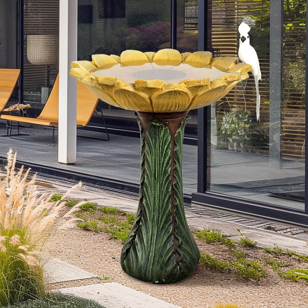 Bain d'oiseaux extérieur en forme de tournesol de 62 cm - Bain d'oiseaux en béton avec socle