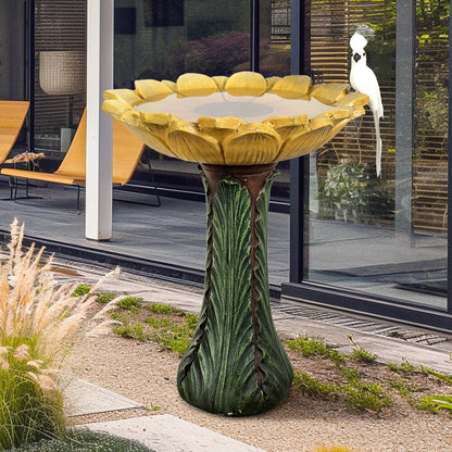 Bain d'oiseaux extérieur en forme de tournesol de 62 cm - Bain d'oiseaux en béton avec socle