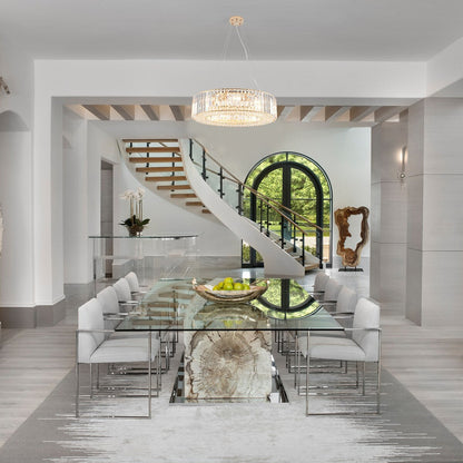 Luminaire suspendu style ferme de 62,5 cm (24,8 po) à 8 lumières, lustre en cristal, lustre tambour pour salle à manger, salon, chambre à coucher, cuisine