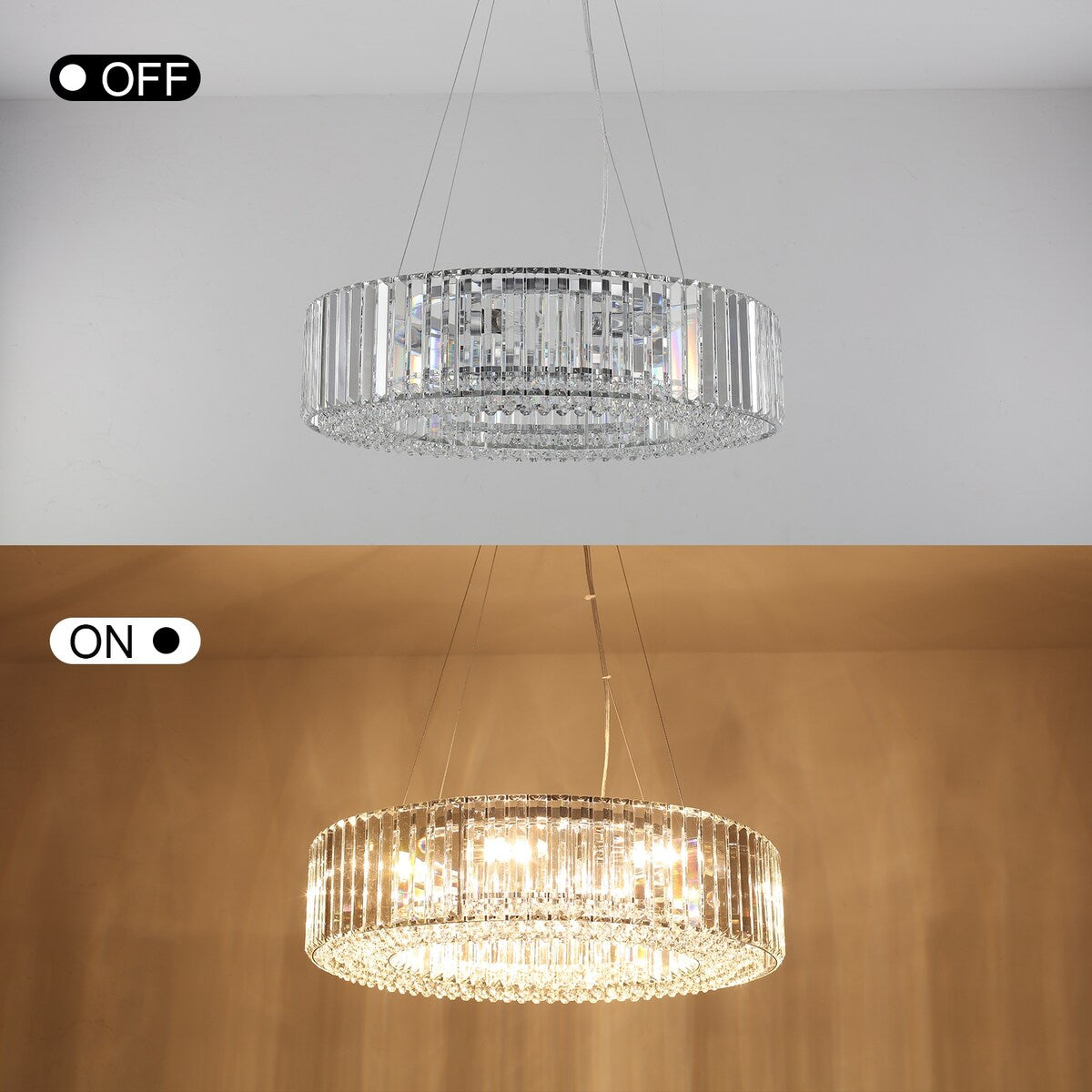 Luminaire suspendu style ferme de 62,5 cm (24,8 po) à 8 lumières, lustre en cristal, lustre tambour pour salle à manger, salon, chambre à coucher, cuisine