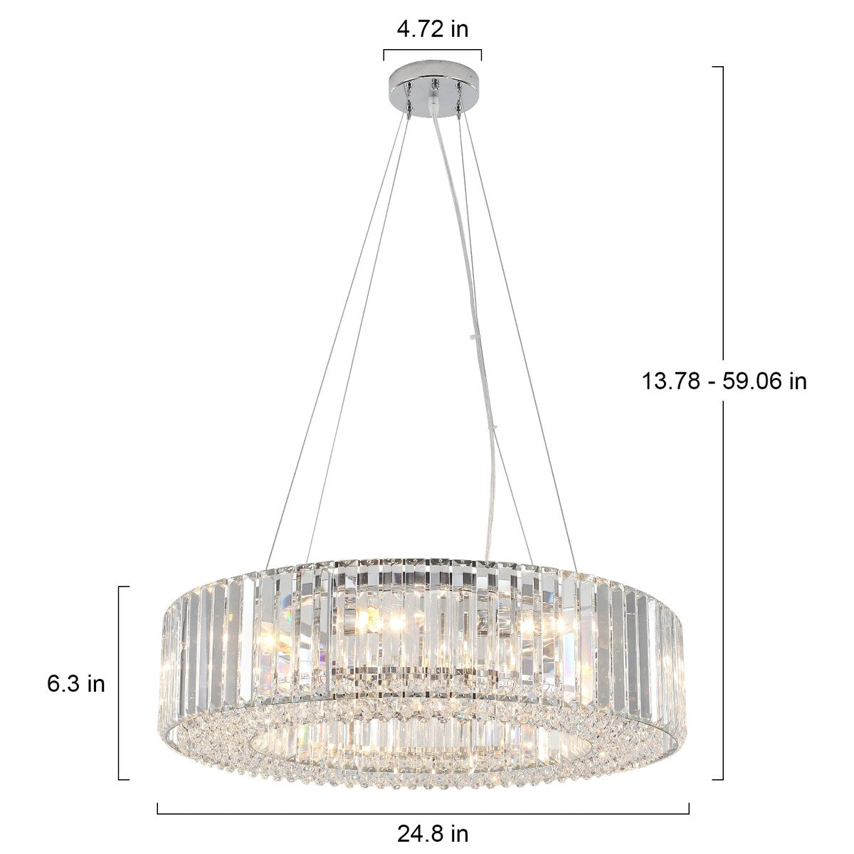 Luminaire suspendu style ferme de 62,5 cm (24,8 po) à 8 lumières, lustre en cristal, lustre tambour pour salle à manger, salon, chambre à coucher, cuisine