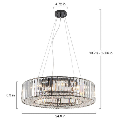 Luminaire suspendu style ferme de 62,5 cm (24,8 po) à 8 lumières, lustre en cristal, lustre tambour pour salle à manger, salon, chambre à coucher, cuisine