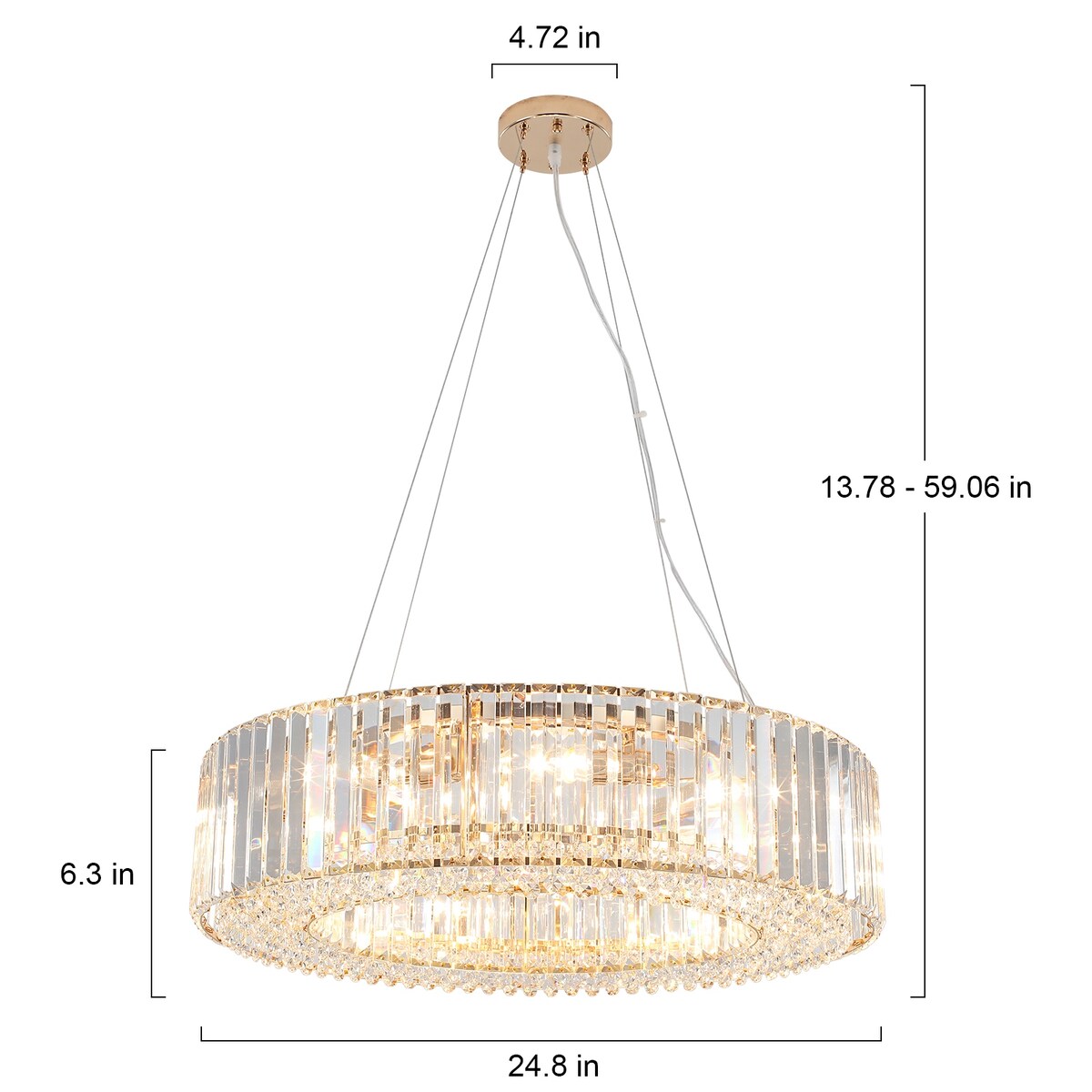 Luminaire suspendu style ferme de 62,5 cm (24,8 po) à 8 lumières, lustre en cristal, lustre tambour pour salle à manger, salon, chambre à coucher, cuisine