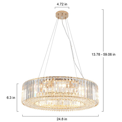 Luminaire suspendu style ferme de 62,5 cm (24,8 po) à 8 lumières, lustre en cristal, lustre tambour pour salle à manger, salon, chambre à coucher, cuisine