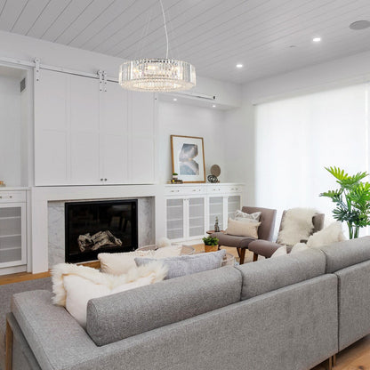 Luminaire suspendu style ferme de 62,5 cm (24,8 po) à 8 lumières, lustre en cristal, lustre tambour pour salle à manger, salon, chambre à coucher, cuisine